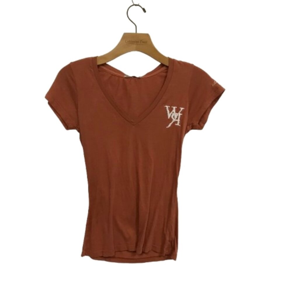 NWOT William Rast Womens Size Small Brown Embroidered Logo T-Shirt Tee Top NEW